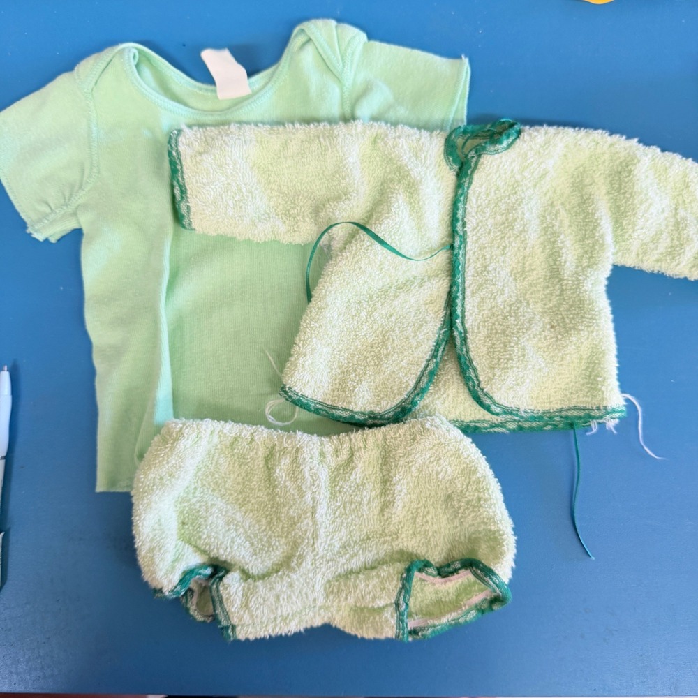 Vintage Baby 3pc Set Mint Green Terry Cloth Jacket Small Diaper Cover Shirt Med